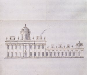 Schloss Howard, Yorkshire: Eine schematische Bleistiftskizze, die die Entwicklung der Vorhof-Flügel zeigt, ca. 1699 von John Vanbrugh