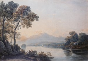 Figuren mit einem Hund am Ufer des Lake Killarney von John Varley