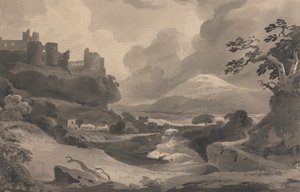 Berglandschaft mit Burgruinen auf einer Klippe von John Varley