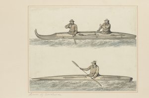30: Kanus von Oonalashka, aus einer Serie von Aquarellen, die Captain Cooks letzte Reise illustrieren, ca. 1773-84 von John Webber