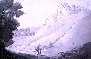 Hügelige Landschaft mit zwei Figuren