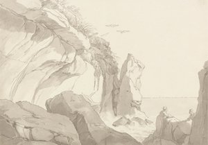 Der Warren in der Nähe von Exmouth, Devon: Figuren auf Felsen am Meeresrand von John White Abbott