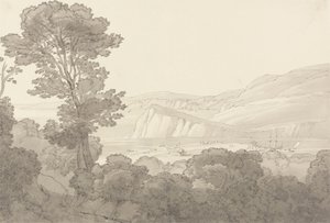 Blick aus einem Wald, mit Blick auf den Fluss und die Hügel bei Teignmouth, Devon von John White Abbott