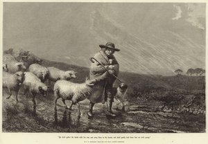 Er wird die Lämmer mit seinem Arm sammeln von John William Bottomley