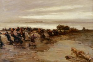 Das Rettungsboot hochziehen, Holy Island von John William Gilroy