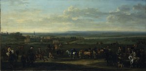 Ansicht von Old Newmarket mit Figuren und Pferden auf der Heide von John Wootton
