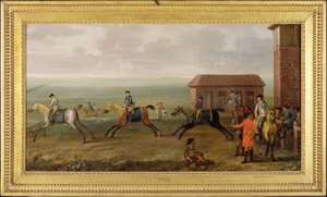 Lord Portmore beobachtet Rennpferde beim Training auf Newmarket Heath, ca. 1735 von John Wootton
