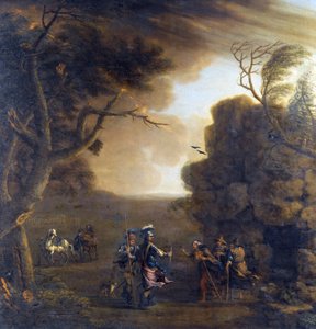 Macbeth und Banquo treffen die drei Hexen von John Wootton