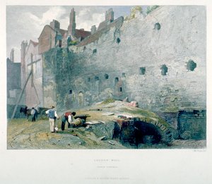 Ansicht von Tower Postern und London Wall mit grabenden Männern, City of London, 1851 von John Wykeham Archer