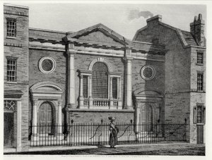 Kirche von St. Alphage, radiert von J. Skelton für die Architekturreihen der Londoner Kirchen, veröffentlicht von J. Booth, 1814 von John after Coney