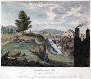 Greenfield Messingmühlen, nahe Holywell, Flintshire, graviert von W.C. Wilson, ca. 1792 von John after Ingleby