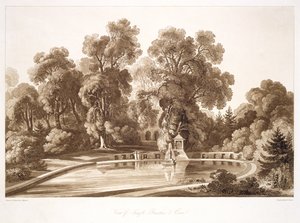 Ansicht des Tempelbrunnens und der Höhle, Sezincote, graviert von Frederick Christian Lewis Snr., c.1817-18 von John after Martin
