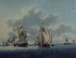 Fregatte und niederländische Fischerboote vor der Isle of Wight von John the Younger Cleveley