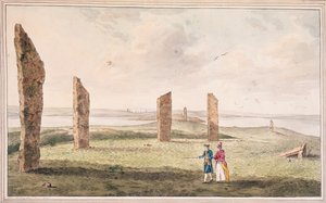 Ansicht eines Halbkreises von Steinen am Ufer des Stenhouse-Sees auf der Insel Pomona von John the Younger Cleveley