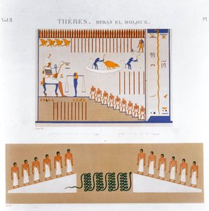 Illustrationen von Fresken aus Byban el Molouk, Theben, Ägypten