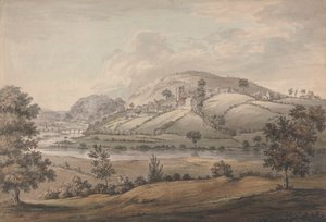 Hügelige Landschaft mit Dorf und Fluss von Jonathan Fisher