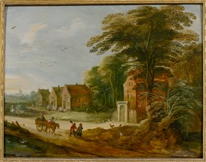 Reisende, die durch ein Dorf ziehen von Joos de (studio of) Momper