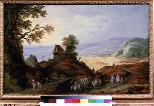Landschaft mit Kapelle auf einem Hügel von Joos or Josse de The Younger Momper