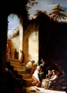Bauern und Soldaten in einem Hof von Joos van Craesbeeck