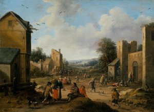 Dorflandschaft mit Bauern von Joost Cornelisz. Droochsloot