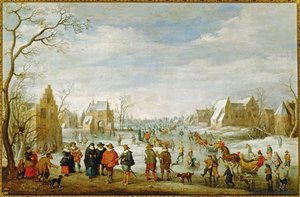Winterlandschaft mit Schlittschuhläufern