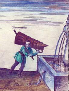 Ein Lehrling holt Wasser aus einem Brunnen, 1598 (Detail)