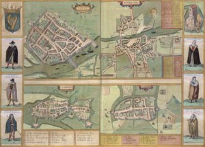 Karten von Galway, Dublin, Limerick und Cork, aus 