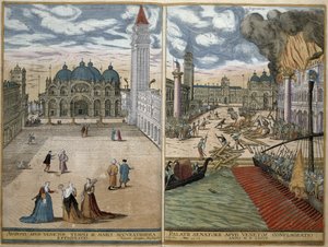 Ansicht von San Marco und dem brennenden Palazzo Ducale, aus 
