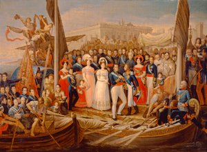 Ferdinand VII. landet im Hafen von Santa Maria, 19. Jahrhundert von José Aparicio