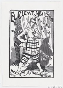 Ein Clown steht mit einer Hand in der Hüfte und ein Elefant lugt dahinter hervor, ca. 1880-1910 von José Guadalupe Posada