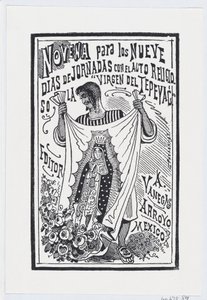 Ein Mann hält ein Stück Stoff mit einem Bild der Jungfrau, Illustration für ..., ca. 1880-1910 von José Guadalupe Posada