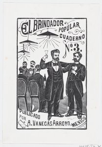 Ein Mann erhebt sein Glas mit einer Gruppe von Männern im Hintergrund von José Guadalupe Posada