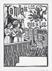 Eine Frau und ein Mann stehen auf einem Balkon und schauen zu einem fliegenden Monster am Himmel..., ca. 1880-1910 von José Guadalupe Posada