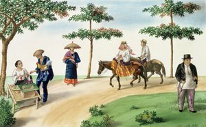 Eine Straßenszene, aus "The Flebus Album of Views In and Around Manila", ca. 1845 von Jose Honorato Lozano