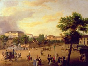 Ansicht des Cibeles-Brunnens und des Buenavista-Palastes in Madrid von Jose Maria Avrial Y Flores
