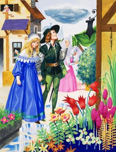 Paar bewundert Blumen