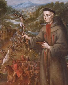 Zerstörung der Mission von St. Saba in Texas durch die Indianer und Martyrium des Franziskanermönchs Jose de Sanriesban (Detail)