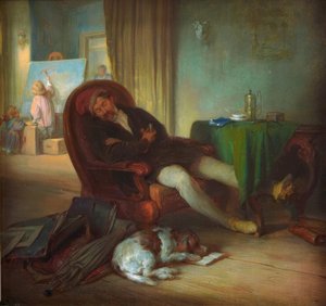 Der schlafende Maler von Josef Danhauser