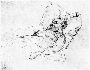 Ludwig van Beethoven (1770-1827) auf seinem Sterbebett, 28. März 1827 von Josef Eduard Teltscher