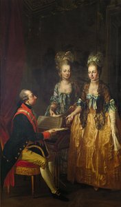 Porträt von Kaiser Joseph II. am Spinett mit seinen Schwestern Maria Elisabeth und Maria Anna von Josef Hauzinger