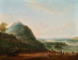 Weinernte vor Wien mit Blick nach Klosterneuburg, den Leopoldsberg, Bisamberg und Korneuburg von Josef Heideloff