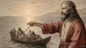 Jesus das Netz war gefüllt mit 153 großen Fischen von Josef Johann Michel