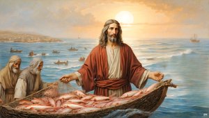 Jesus das Netz war gefüllt mit 153 großen Fischen von Josef Johann Michel