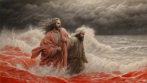 Jesus von Nazareth rettet Simon Petrus vor dem Ertrinken