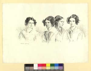 Vier Mädchen auf einem Blatt von Josef Kriehuber