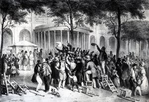 Verlesung der Urteile, die in der Zeitung Moniteur im Garten des Königlichen Palastes in Paris veröffentlicht wurden, 26. Juli von Joseph Louis Hippolyte Bellange