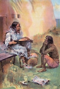 Robinson Crusoe: Ich lehre Freitag (Farblithografie)