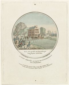 Angriff bei der Duivendrechtse Brücke, 1787. Französische Platten der preußischen Angriffe bei Amsterdam im Jahr 1787 (Serientitel) von Joseph Alexandre Le Campion