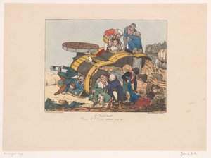 Gekippter Heuwagen mit Passagieren (Pauvre bi bi!! j