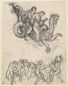 Dante und Virgil reiten auf dem Rücken von Geryon